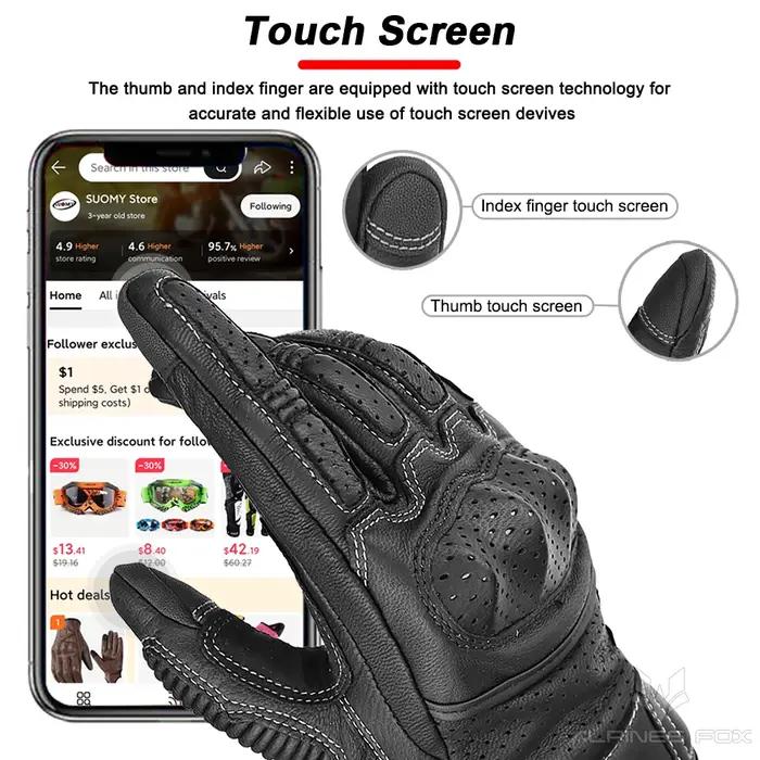 Gants de moto en cuir marron vintage pour hommes, certification CE, équitation Hurbike, écran tactil