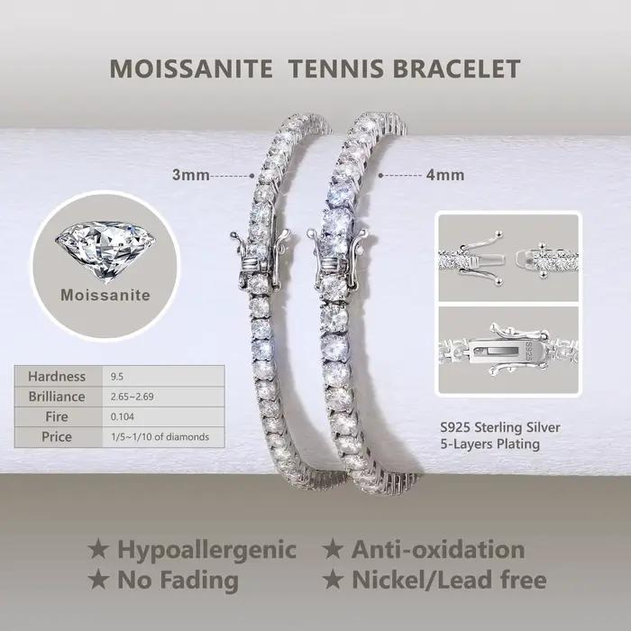 Bracelet de tennis délicat en Moissanite plaqué or 18 carats, argent sterling 925, couleur D, diaman