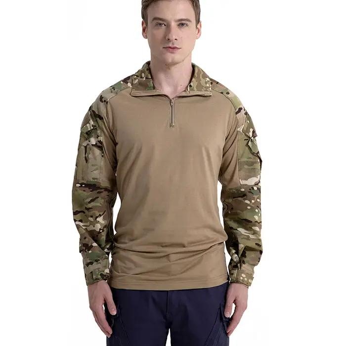 Chemise tactique de Camouflage pour hommes, t-shirt de Combat à manches longues avec fermeture éclai