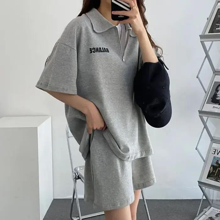 Ensembles de survêtement deux pièces pour femmes chemisier à manches courtes shorts à imprimé sportif décontracté solide été occasions spéciales activité physique style moderne