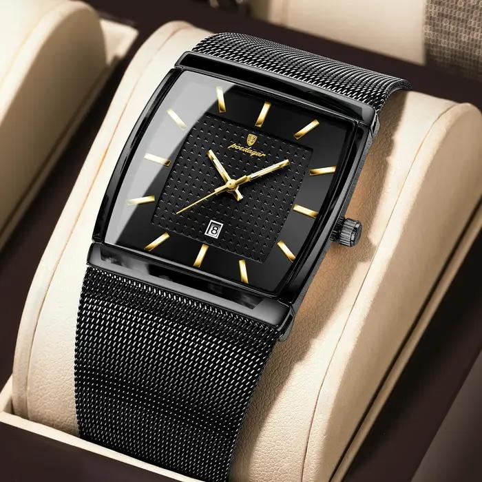 POEDAGAR Top luxe hommes montre-bracelet étanche lumineux en acier inoxydable maille Date homme mont