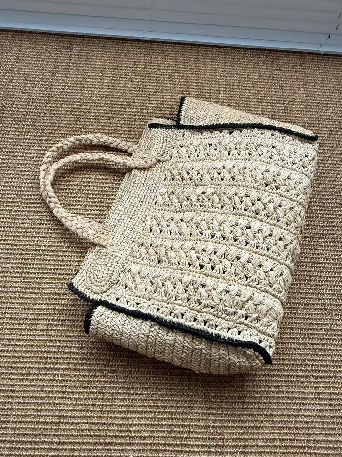 Sac de plage tressé vintage français Lafite, fait main, polyvalent, grande capacité, pour femme, ten