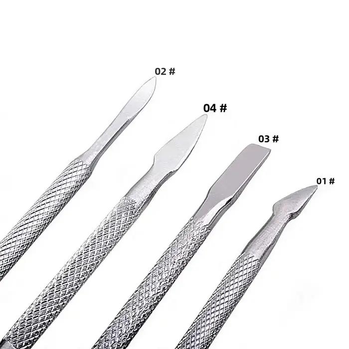 Dissolvant de cuticules en acier inoxydable, Double face, doigt, peau morte, poussoir de cuticules,