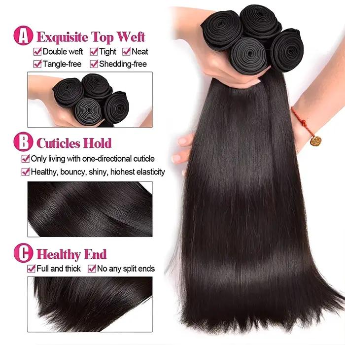 Beautorch-Mèches Péruviennes Naturelles avec Closure, Cheveux Vierges Lisses, Extensions de Cheveux