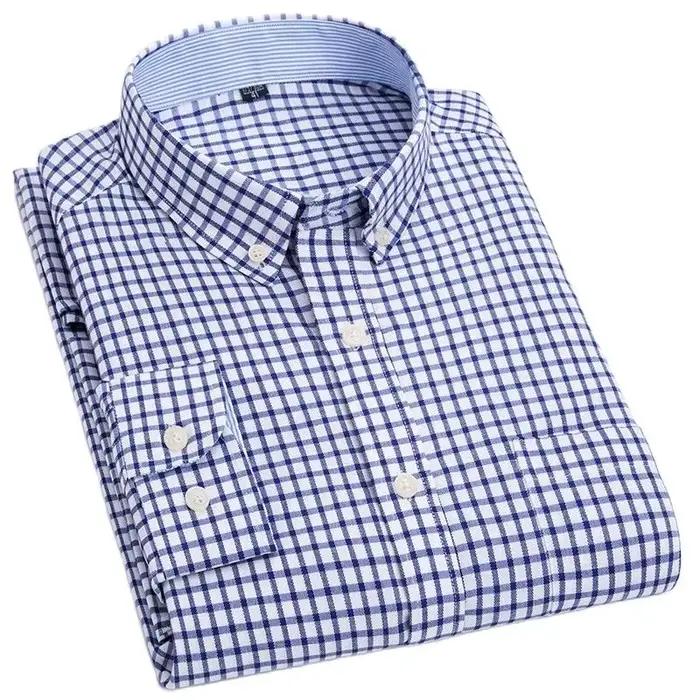 Chemise à manches longues pour hommes, sans repassage, Oxford, filature, slim, décontractée, confort