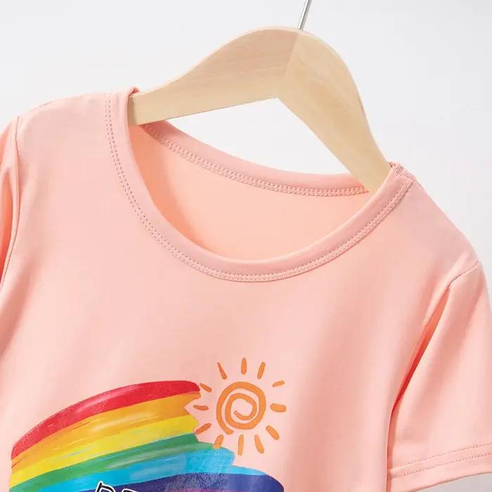 Short d'été 2 pièces pour enfants, costume à manches courtes pour filles, manteau lapin rose doux et
