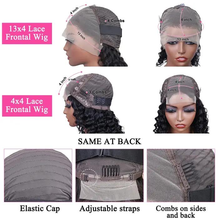 Perruques Courtes Brésiliennes Bob 100% Cheveux Humains, Lace Frontal 13x4, Cheveux Humains Ondulés