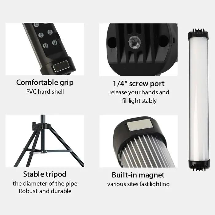 Mini éclairage photographique magnétique RGB 2700-7500K, bâton de lumière de remplissage LED portati