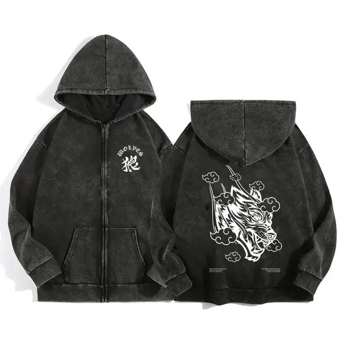 Darc Wolves Sport sweat à capuche zippé pour hommes femmes coton imprimé gothique Harajuku veste swe