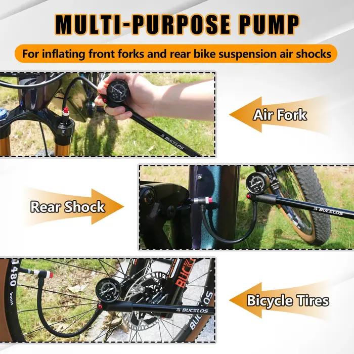 Pompe à air vélo BUCKLOS pour VTT et vélos de route, facile à utiliser, gonflage rapide et précis, idéale pour randonnées et courses cyclistes