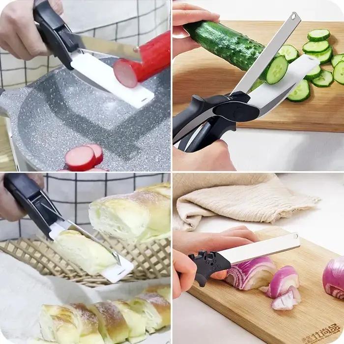 Ciseaux de cuisine en acier inoxydable 2 en 1, planche à découper, hachoir pour fruits et légumes, m