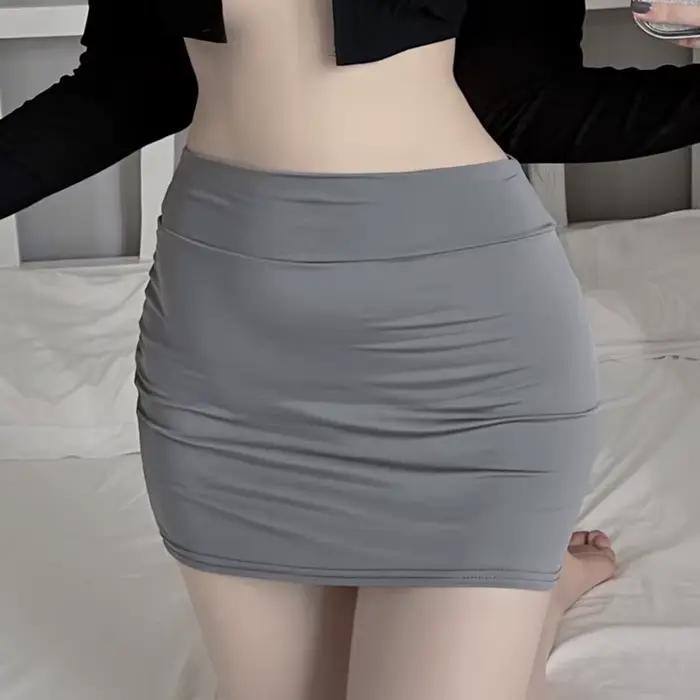 Mini jupe fine et Sexy sans doublure, couleur unie, taille basse, transparente, levage des hanches,