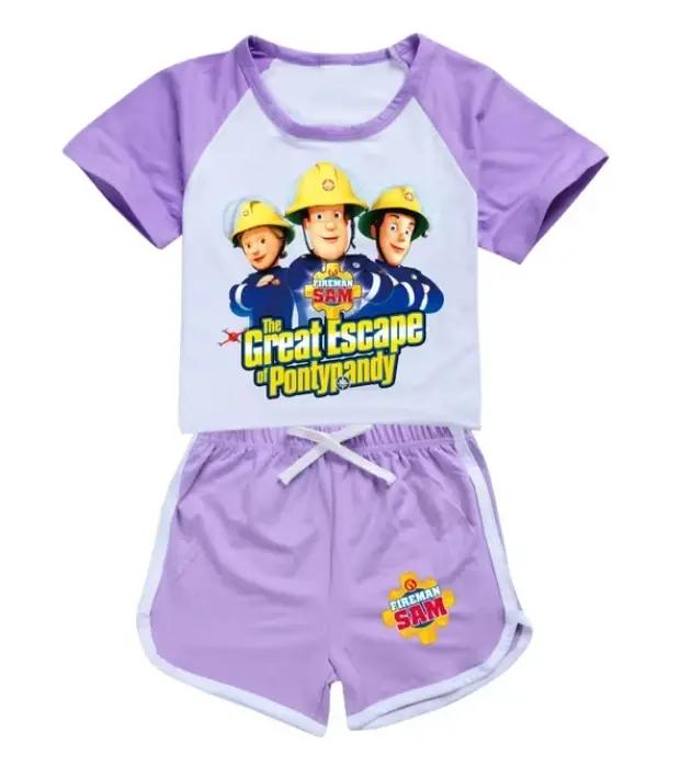 Survêtement Sam le Pompier à manches courtes pour enfants, tenue d'été pour garçons et filles, ensemble sportif pour les jours de jeu et les aventures spontanées