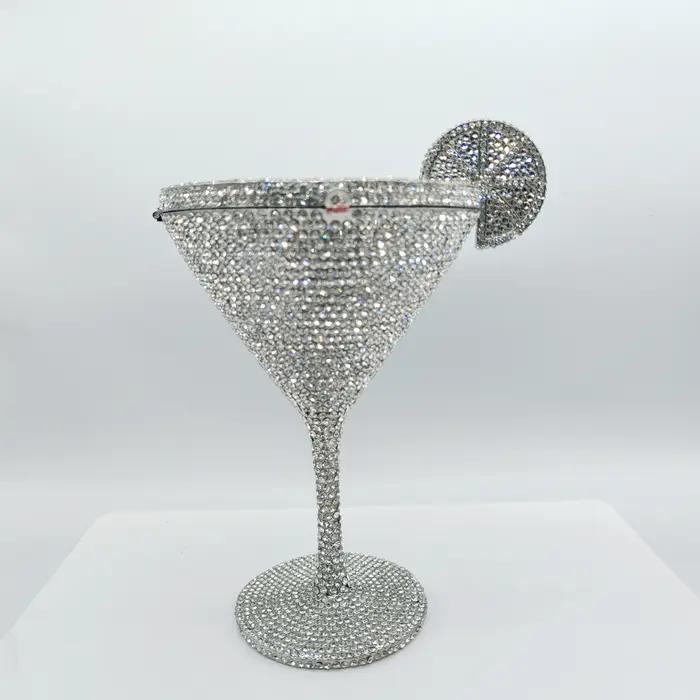 Haute qualité forme de gobelet luxe Martini Cocktail cristal clouté sac de dîner diamant pochette st