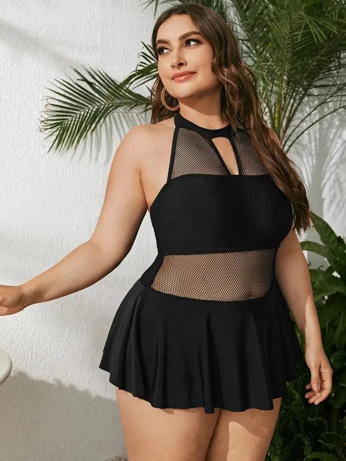 Maillot de bain une pièce noir en maille 2026, grande taille, pour femme, tenue de plage, maillot de