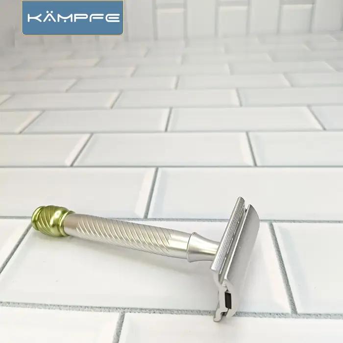 Rasoir manuel à double tranchant en aluminium KAMPFE avec poignée de rasoir antidérapante, rasoir de