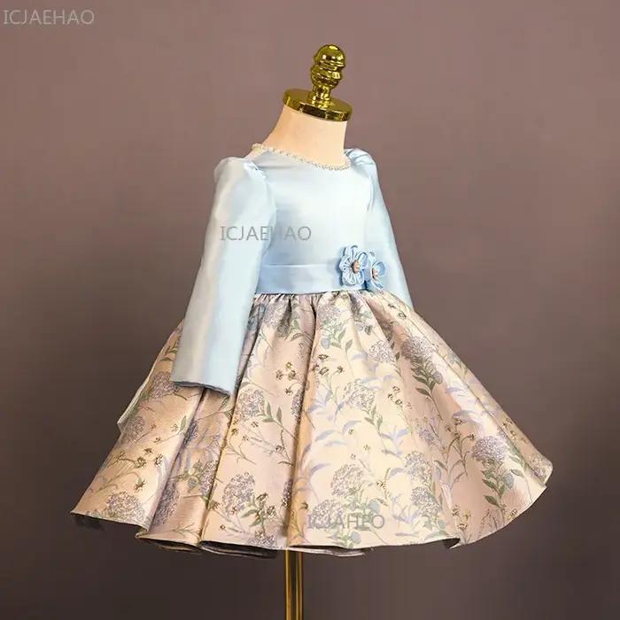 Robe de princesse pour fille, style chinois, satinée, à fleurs, pour le premier anniversaire, tenue