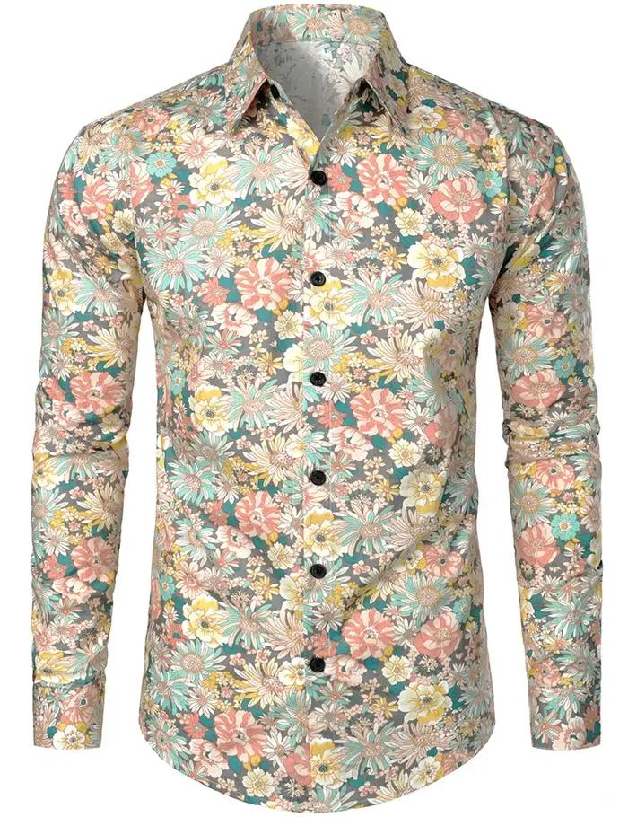 Chemise florale rétro des années 70 pour hommes et femmes, mode luxe, chemises à manches longues, bo