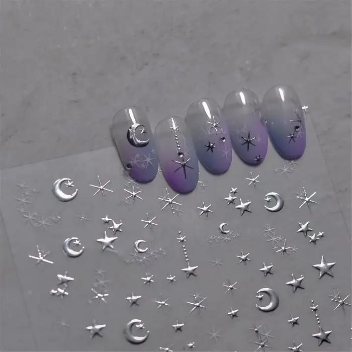 Autocollants pour ongles bronzants coréens 5D, 1 pièce, or japonais, argent, étoile, lune, luxe, déc