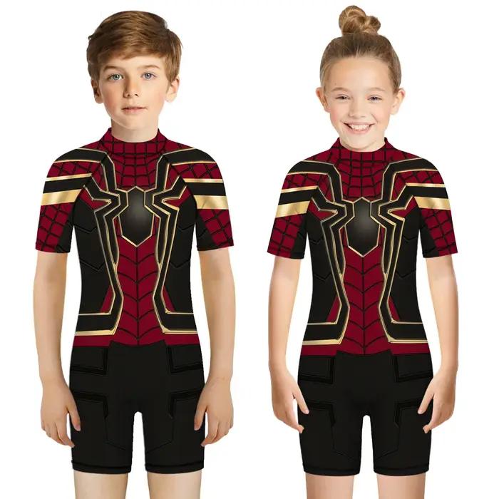 Enfants une pièce maillot de bain super-héros impression 3D combishort enfant à manches courtes mail