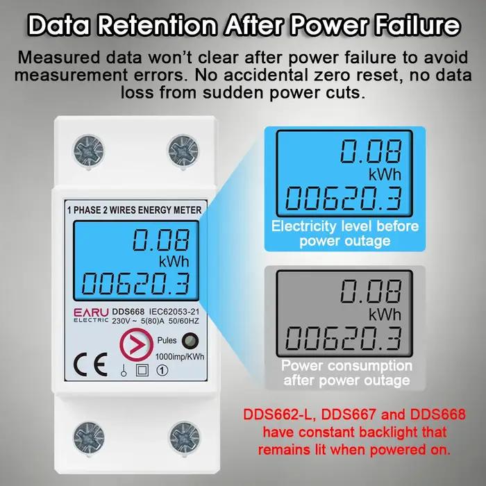 Compteur d'énergie numérique LCD monophasé