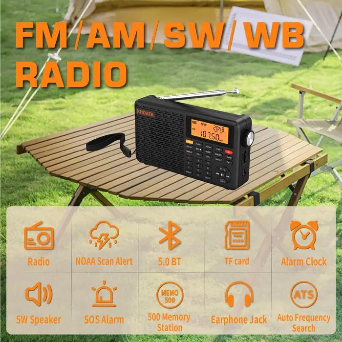 XHDATA Dnight WB Radio Portable AM FM Stéréo SW MW LW Réveil Numérique Radio Batterie Rechargeable U