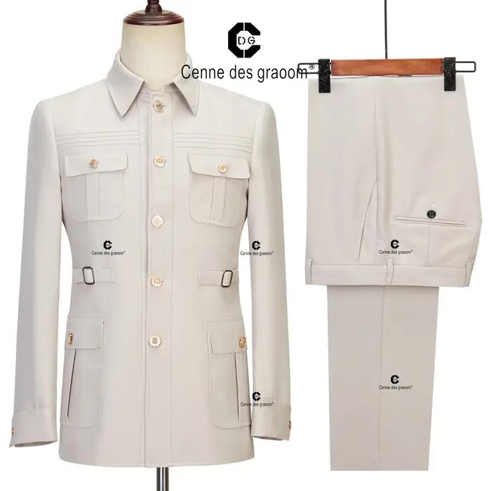 Cenne Des Graoom – Costume Safari pour Homme, boutons dorés, col carré sur mesure, formel, décontrac