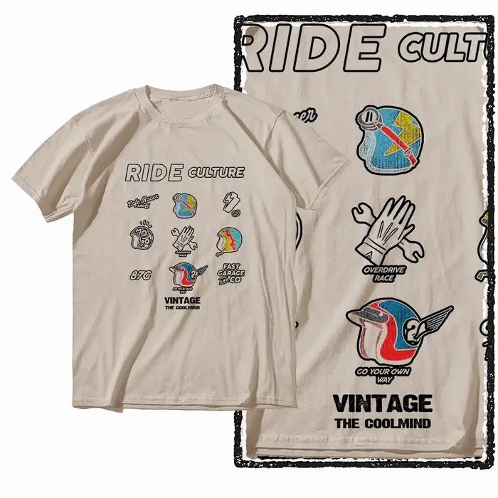 G72 T-shirt graphique moto col rond homme en coton beige | T-shirt Cool pour hommes, Streetwear,