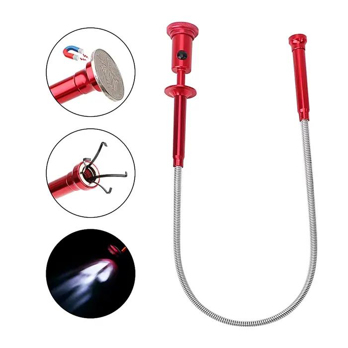Outil de ramassage Flexible, aimant magnétique à longue poignée à ressort + 4 griffes + lumière LED,