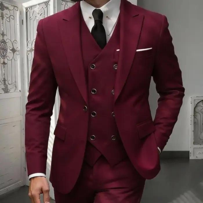 Ensemble de costume classique 3 pièces pour homme - Blazer ajusté à revers crantés avec gilet et pan