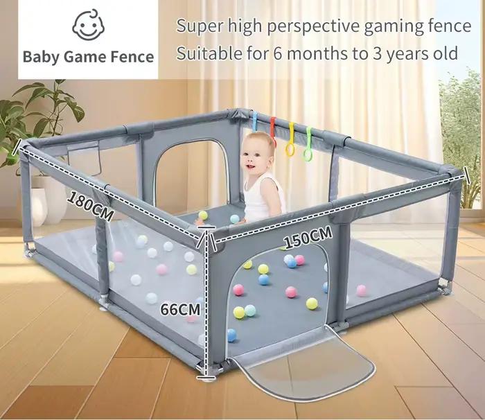 Parc pour bébé, barrière de sécurité pour enfant avec boîte à balles, anneau de tirage, aire de jeux