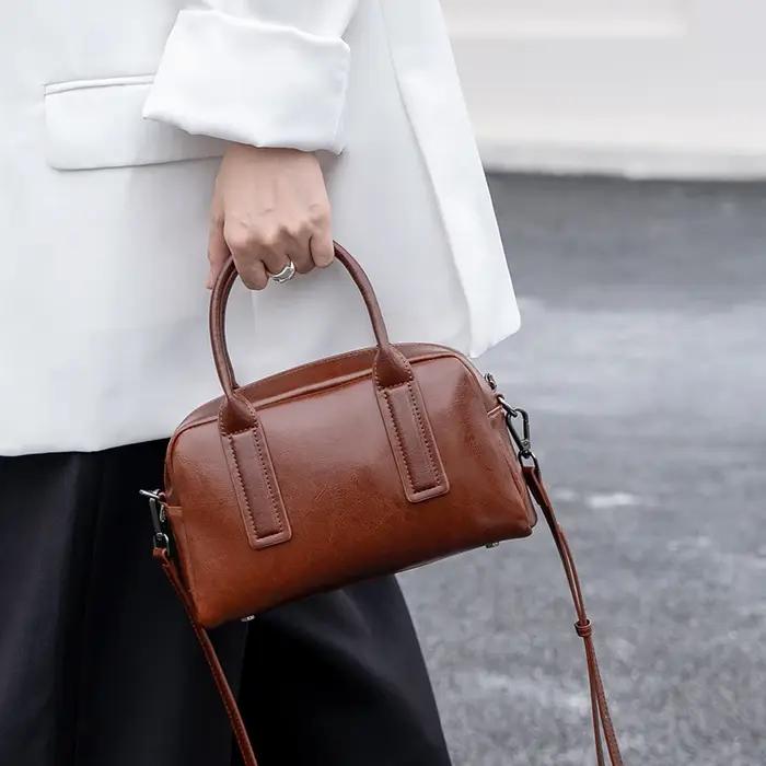 Sacs à bandoulière en cuir véritable de haute qualité pour femmes, sac à bandoulière en cuir ciré, s