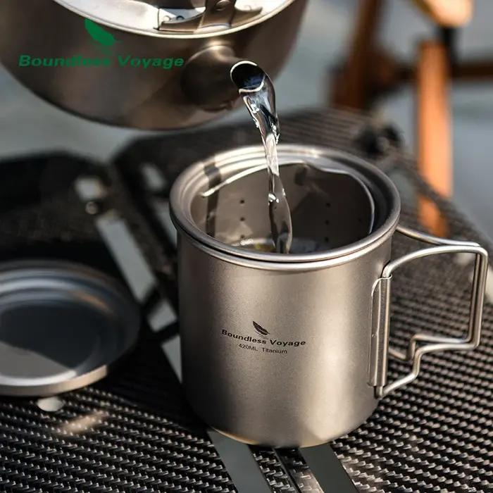 Tasse en titane de Voyage sans limites de 420 ml avec passoire et couvercle tasse à thé monocouche d