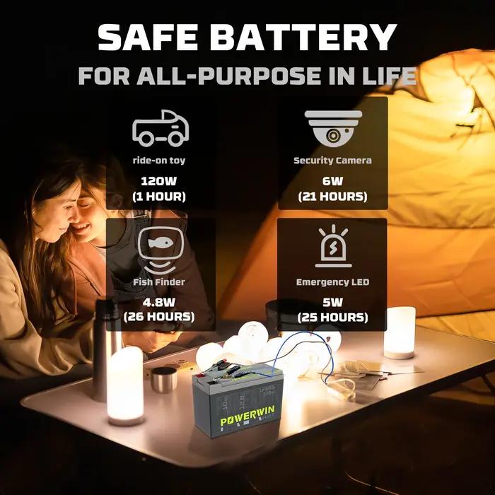 Batterie LiFePO4 POWERWIN BT10 12,8V 10Ah 128Wh avec BMS intégré, 4000+ cycles profonds, rechargeabl