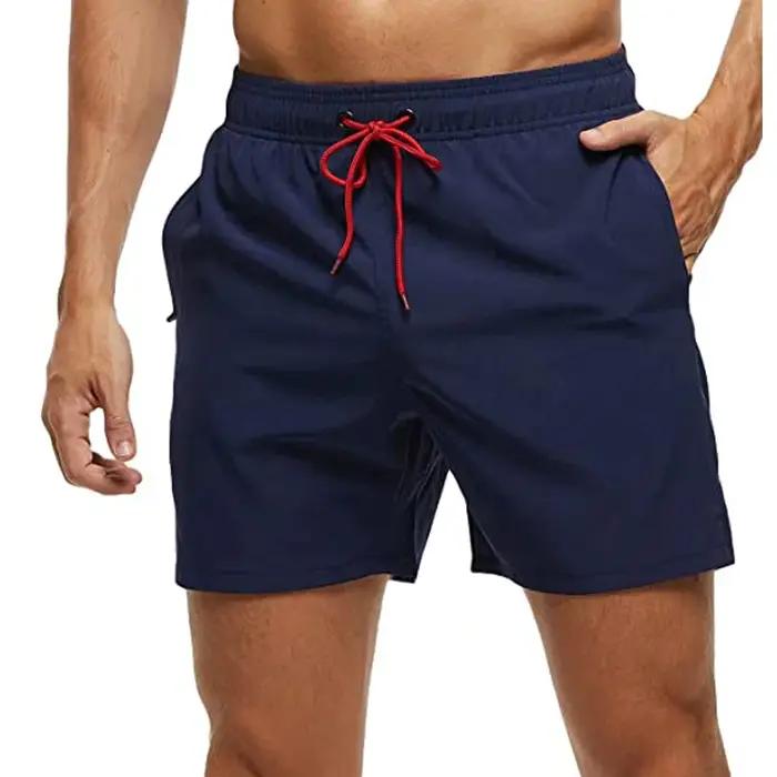 Short de plage à séchage rapide pour hommes, short de bain à fermeture élastique avec poches zippées