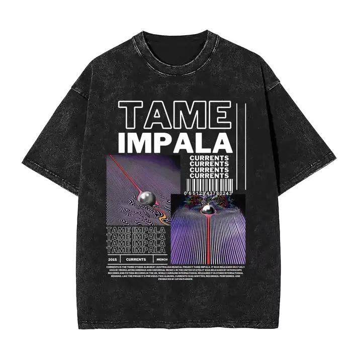 VintageWashed Pop Rock Band Tame Impala Currents impression graphique t-shirts hommes femmes décontr