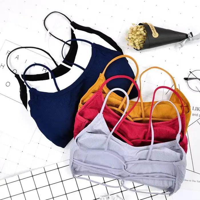 Soutien-gorge de sport amovible sans armatures, avec bretelles fines élastiques, dos élégant, rembou