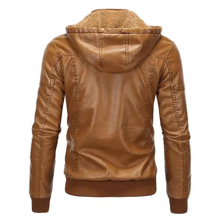 Vestes d'hiver en cuir pour hommes, manteau polaire à capuche, taille européenne, Streetwear, vestes