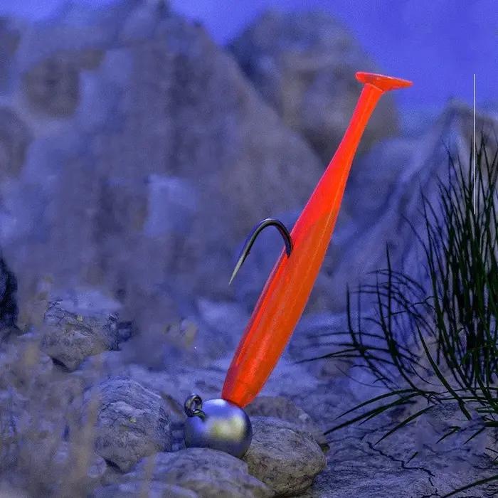 Hameçon de pêche à tête de gabarit pointue, leurre de ver de ver, appât souple, crochets triangulair