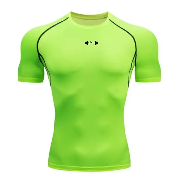 T-shirt de compression pour homme à manches courtes, absorbant, pour le sport, la gym, le fitness, l