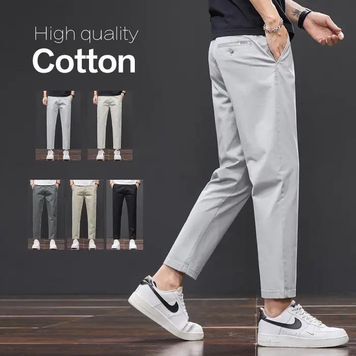Pantalon décontracté d'été pour homme en coton (98 %) longueur cheville, taille élastique, couleur u