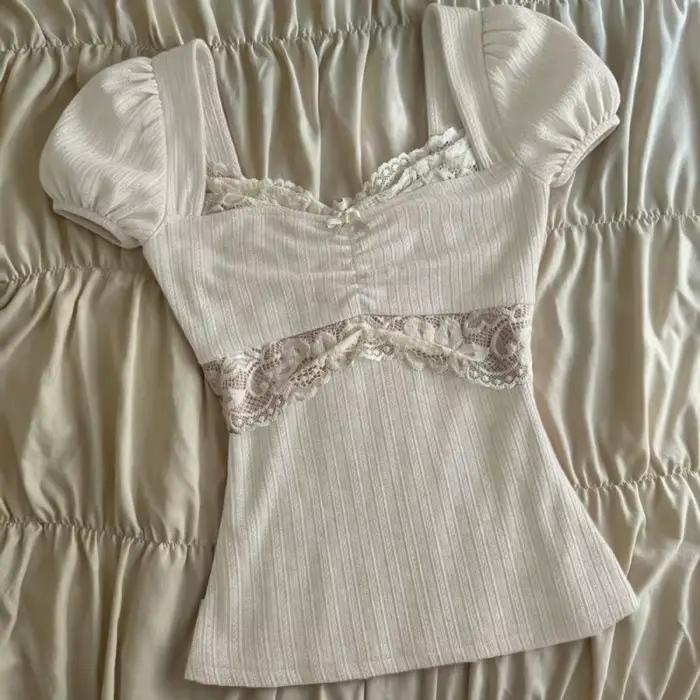 Hauts Y2K Grunge à manches courtes pour femmes, chemise estivale en dentelle patchwork, style coquet