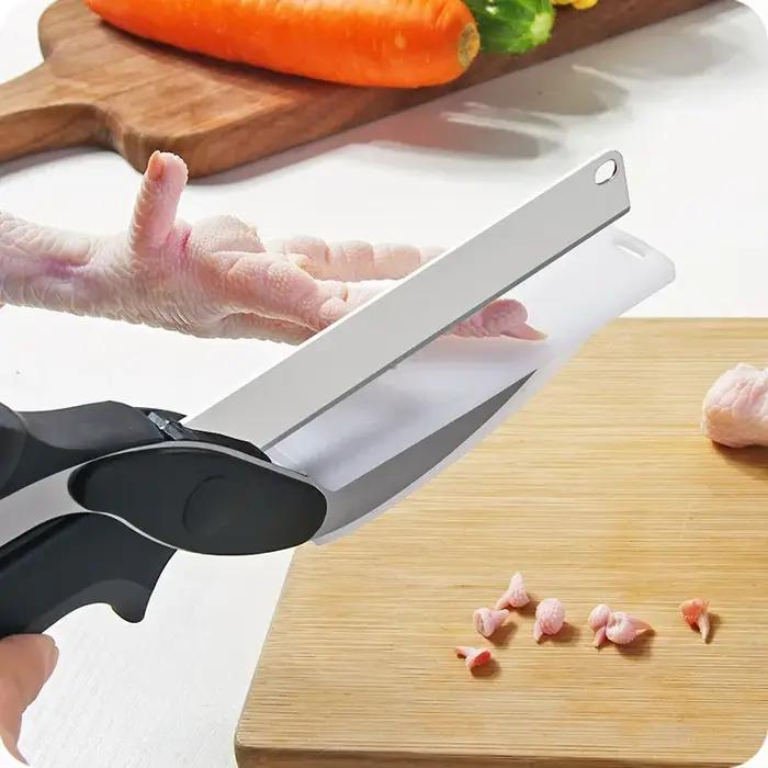 Ciseaux de cuisine en acier inoxydable 2 en 1, planche à découper, hachoir pour fruits et légumes, m