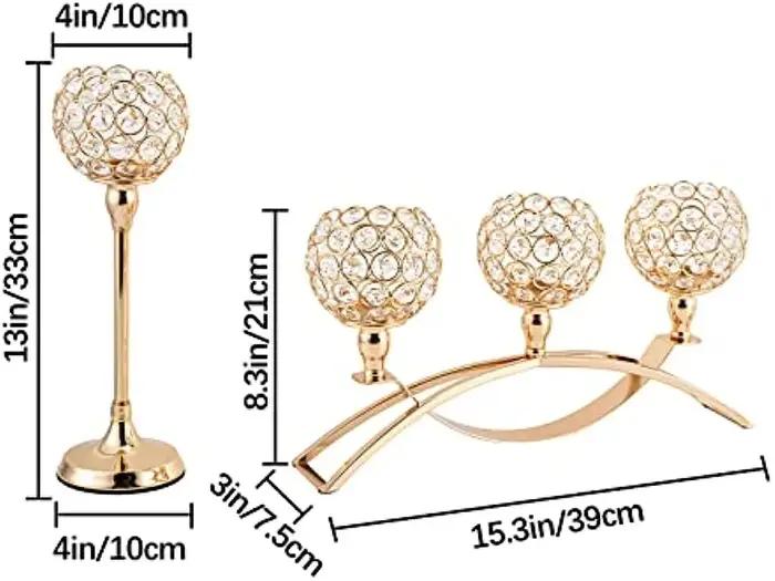 Bougeoirs dorés pour centres de table, photophore ci-après, porte-élabre, 3 bras pour salon, décorat