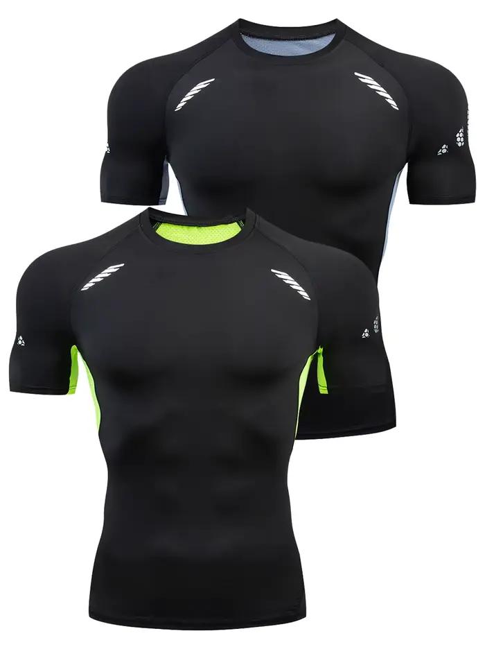 T-shirt de sport à séchage rapide pour hommes, haut de couche de base athlétique à haute élasticité,