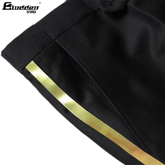 Pantalon de costume noir pour hommes, garniture en cuir doré, décontracté, formel, pour le bureau, é