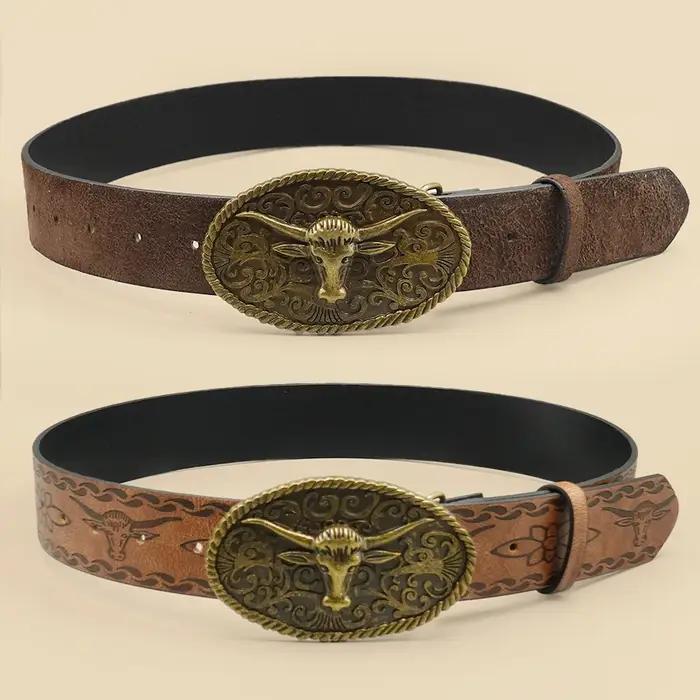 Ceinture décontractée de style occidental rétro avec boucle en alliage antique, un accessoire polyva