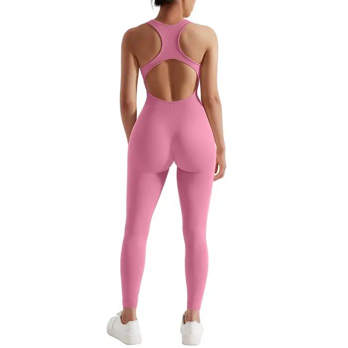 Combinaison de sport fitness sans manches à motif fileté pour femme, sans couture, toutes saisons, g