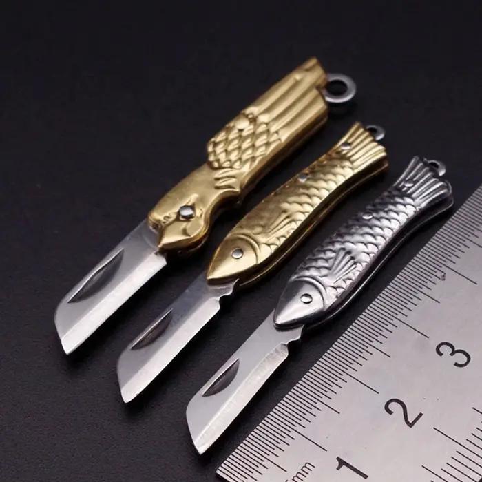 Mini couteau de poche, porte-clés en laiton, pendentif en acier inoxydable, couperet, lame, outil d'