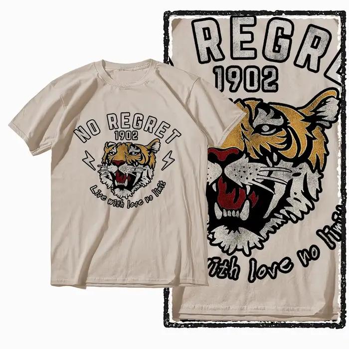 G41 Beige Vintage 100% coton T-shirt imprimé tigre pour hommes | T-shirt col rond pour hommes, St